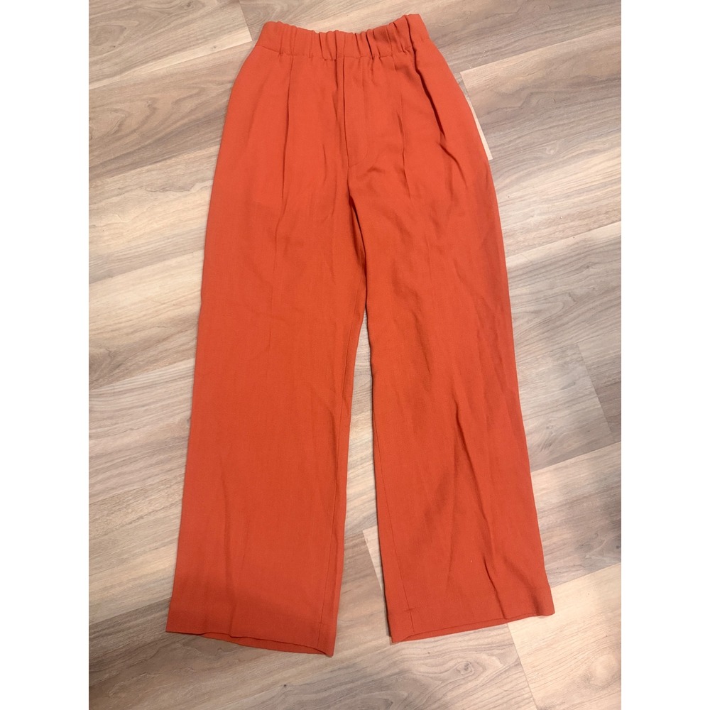 Jejia Womens Burnt Orange Wide Leg Elastic Waist Pleated Pants Made in Italy 38